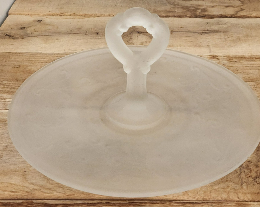 Tiara Indiana Glass 1978 Satin Frosted Sandwich Handled Party Server Platter